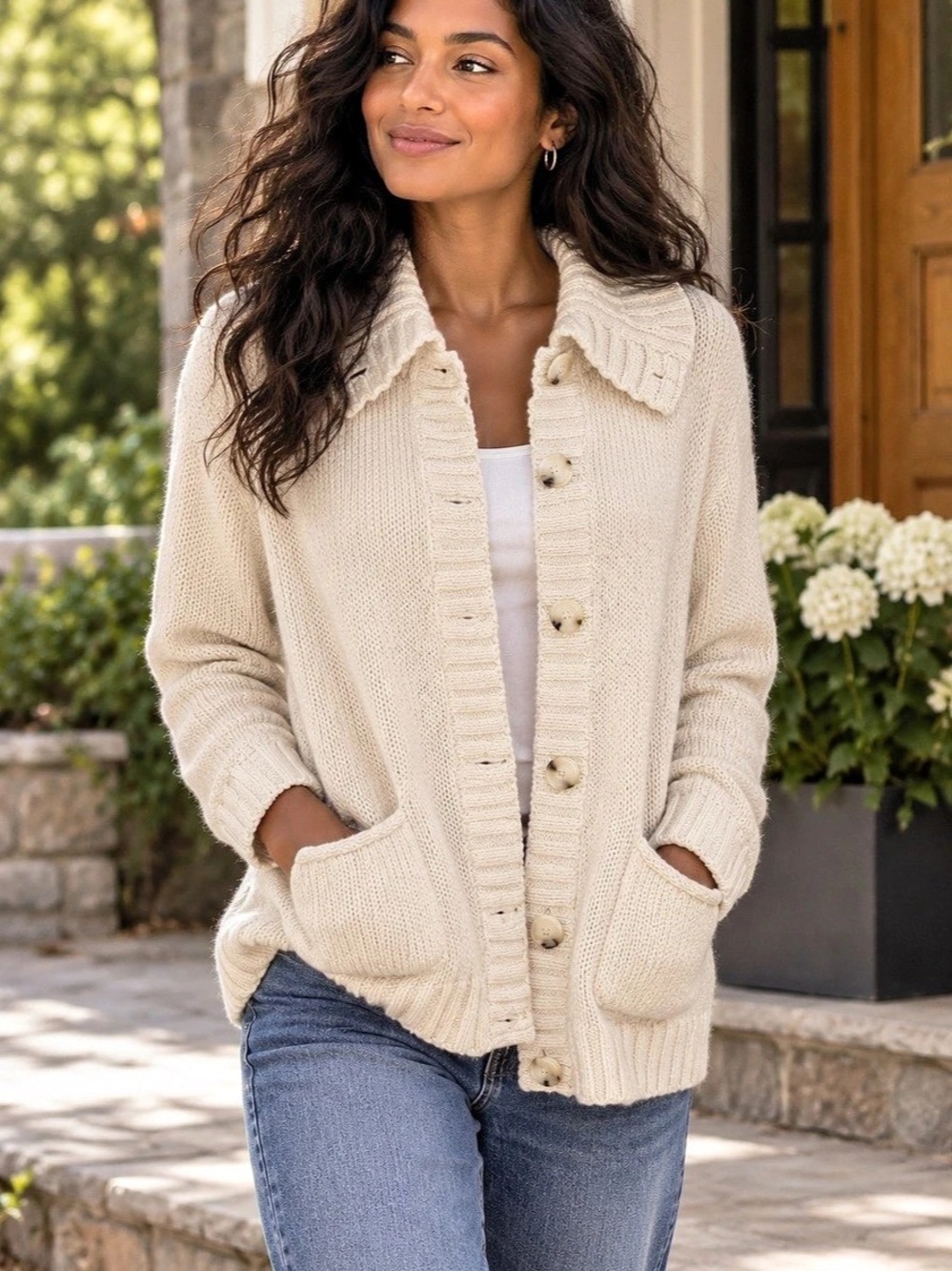 L.L.Bean Cotton Cable Knit Cardigan XL Like New